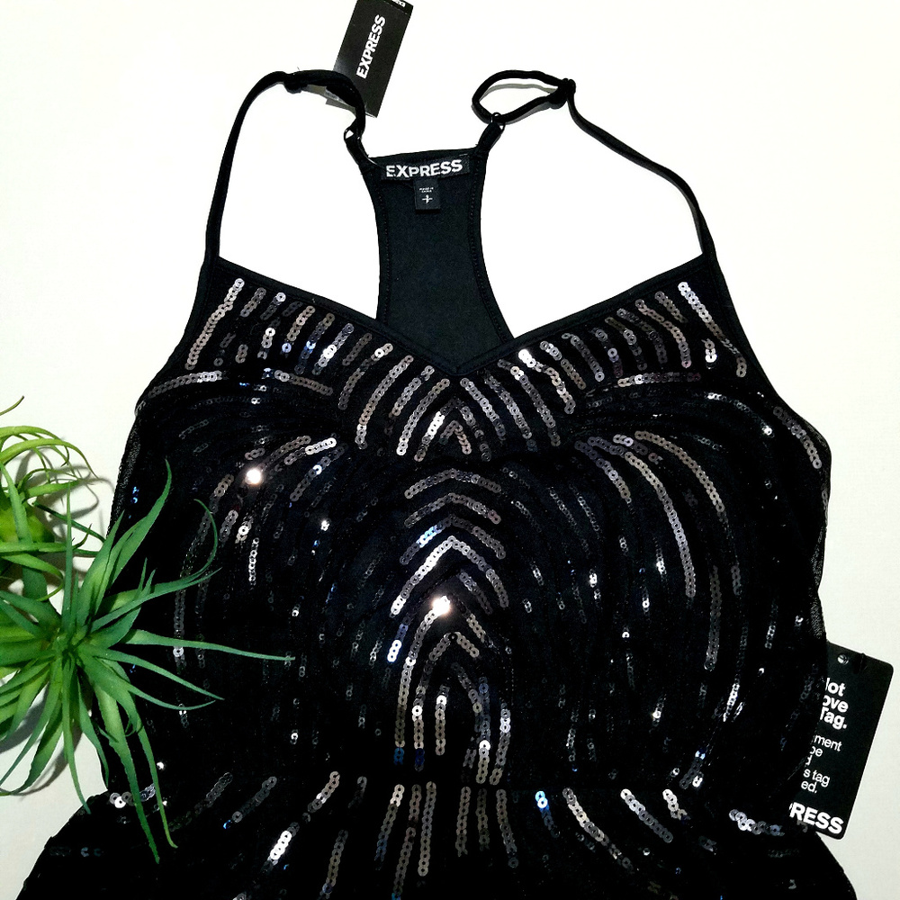 Express Black Sequin Sleeveless Cocktail Dress